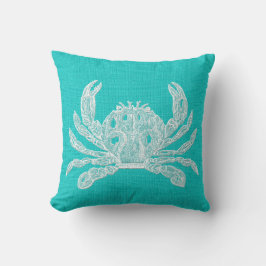 Aqua met White Crab Burlap Kijk Kussen