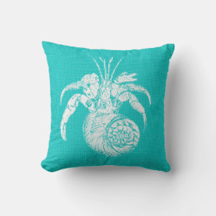 Aqua met White Hermit Crab Burlap Kijk Kussen