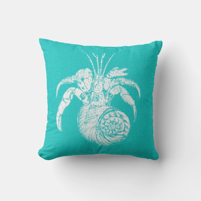 Aqua met White Hermit Crab Burlap Kijk Kussen (Voorkant)