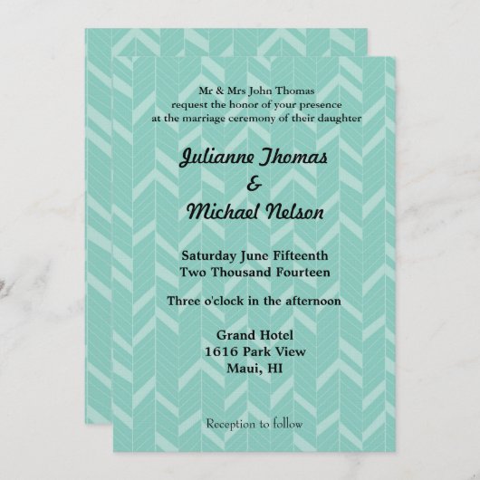 Aqua Mint Abstracte bruiloft Kaart (Voorkant / Achterkant)