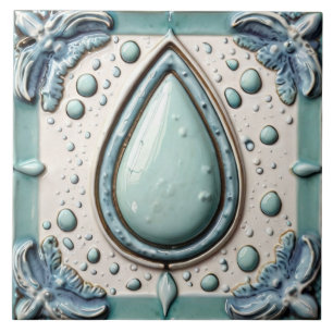 Aqua Mint Blauw & Wit Water Drop Badkamer Tegeltje