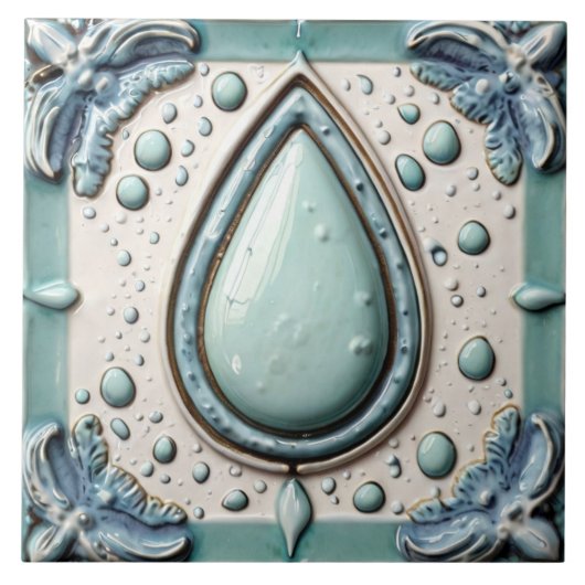 Aqua Mint Blauw & Wit Water Drop Badkamer Tegeltje (Voorkant)
