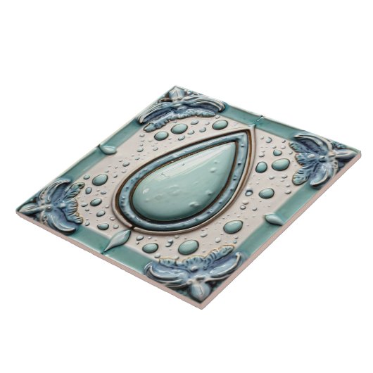 Aqua Mint Blauw & Wit Water Drop Badkamer Tegeltje (Zijkant)