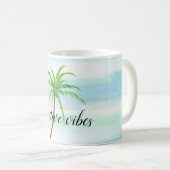 Aqua Mint Blauwe Witte Strepen Tropische Palmboom Koffiemok (Voorkant rechts)