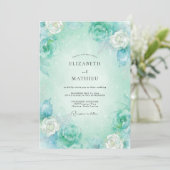 Aqua Mint Bloemen Bruiloft Kaart (Staand voorkant)