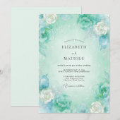 Aqua Mint Bloemen Bruiloft Kaart (Voorkant / Achterkant)