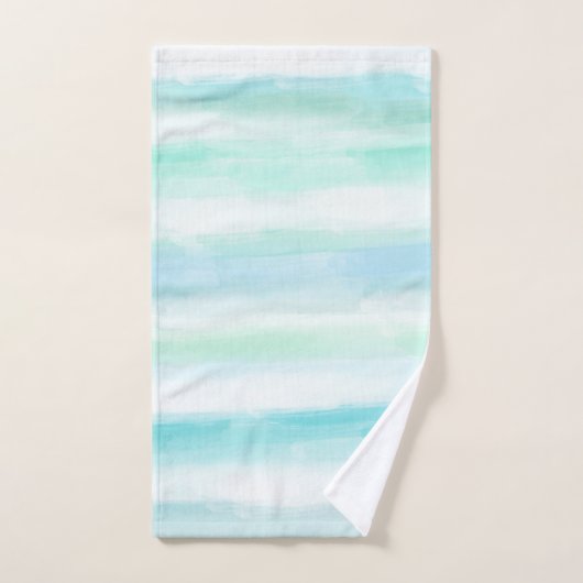 Aqua Mint Blue White Ocean Beach Stripes Handdoek (Handdoek)