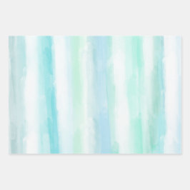 Aqua Mint Blue White Waterverf Stripes Inpakpapier Vel