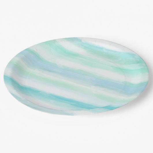Aqua Mint Blue White Waterverf Stripes Papieren Bordje (Gekanteld)