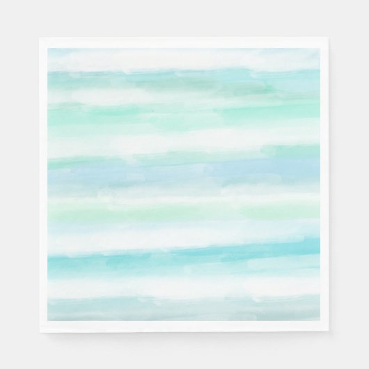 Aqua Mint Blue White Waterverf Stripes Servet (Voorkant)