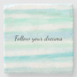 Aqua Mint Blue White Waterverf Stripes Stenen Onderzetter