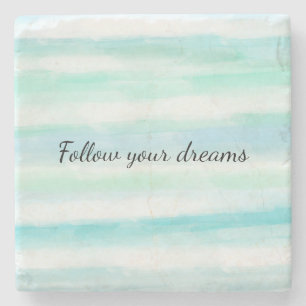 Aqua Mint Blue White Waterverf Stripes Stenen Onderzetter
