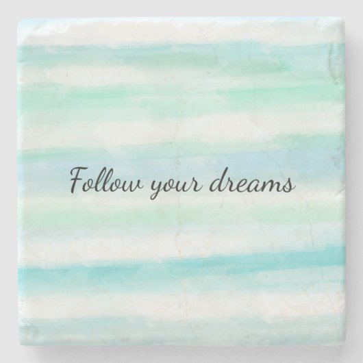 Aqua Mint Blue White Waterverf Stripes Stenen Onderzetter (Voorkant)