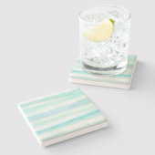 Aqua Mint Blue White Waterverf Stripes Stenen Onderzetter (Zijkant)