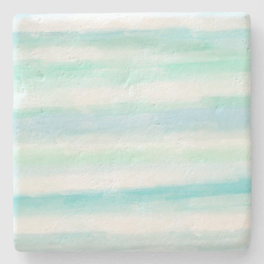 Aqua Mint Blue White Waterverf Stripes Stenen Onderzetter (Voorkant)
