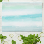 Aqua Mint Blue White Waterverf Stripes Theedoek (Gevouwen)