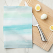 Aqua Mint Blue White Waterverf Stripes Theedoek (Quarter Fold)