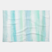 Aqua Mint Blue White Waterverf Stripes Theedoek (Horizontaal)