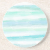 Aqua Mint Blue White Waterverf Stripes Zandsteen Onderzetter (Voorkant)