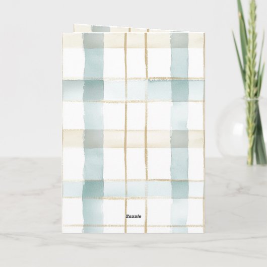 Aqua Mint Cream White Plaid Verjaardag Kaart (Achterkant)