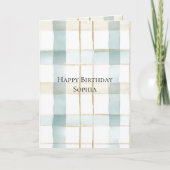 Aqua Mint Cream White Plaid Verjaardag Kaart (Voorkant)