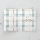 Aqua Mint Cream White Plaid Verjaardag Kaart (Binnen)