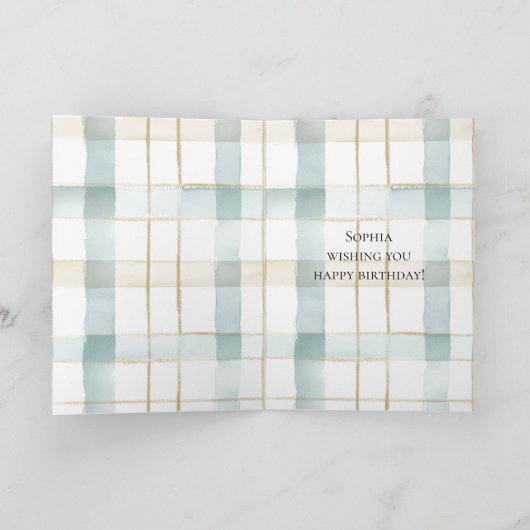 Aqua Mint Cream White Plaid Verjaardag Kaart (Binnen)