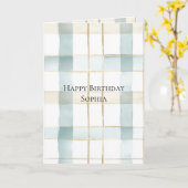 Aqua Mint Cream White Plaid Verjaardag Kaart (Gele Bloem)