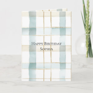 Aqua Mint Cream White Plaid Verjaardag Kaart