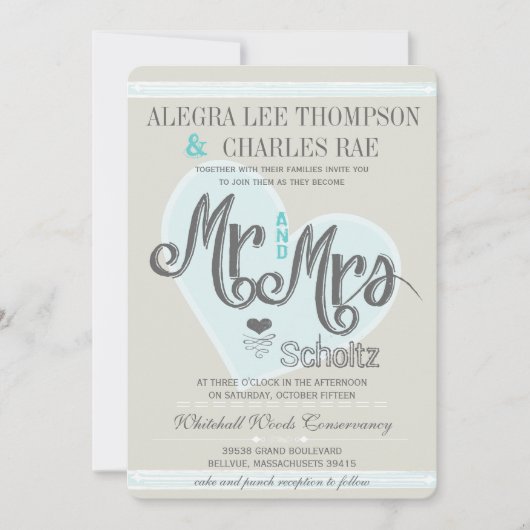 Aqua Mint de heer en mevrouw Typography Weddings Kaart (Voorkant)