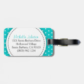 Aqua mint flower polka-punten genaamd bagagelabel (Achterkant horizontaal)