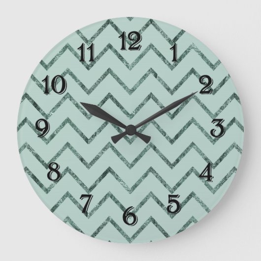 Aqua Mint Glam Chevron Zigzag Strepen Grote Klok (Voorkant)