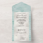 Aqua Mint Glitzy Glitter Stripes All In One Uitnodiging (Binnen)