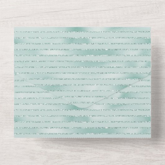 Aqua Mint Glitzy Glitter Stripes All In One Uitnodiging (Achterkant)
