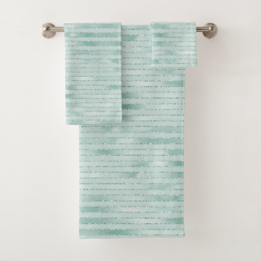 Aqua Mint Glitzy Glitter Stripes Bad Handdoek (Insitu)