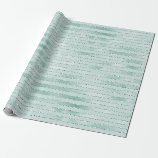 Aqua Mint Glitzy Glitter Stripes Cadeaupapier (Uitgerold)