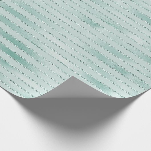 Aqua Mint Glitzy Glitter Stripes Cadeaupapier (Hoek)