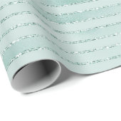  Aqua Mint Glitzy Glitter Stripes Cadeaupapier (Rol Hoek)