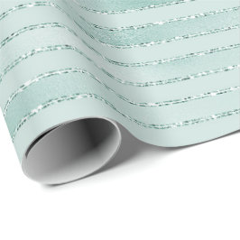  Aqua Mint Glitzy Glitter Stripes Cadeaupapier