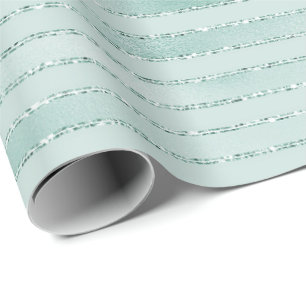 Aqua Mint Glitzy Glitter Stripes Cadeaupapier