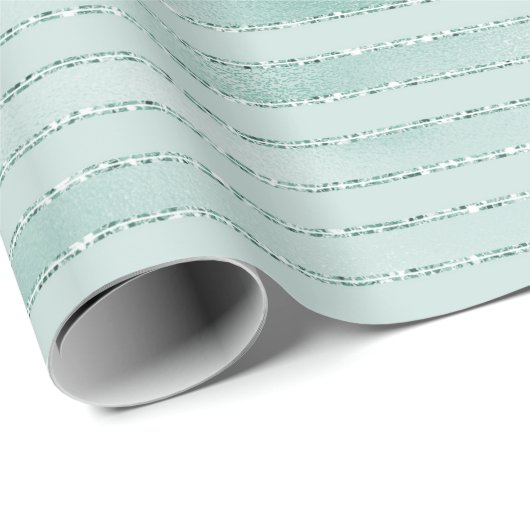 Aqua Mint Glitzy Glitter Stripes Cadeaupapier (Rol Hoek)