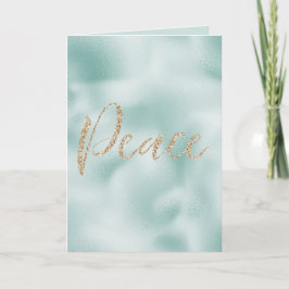 Aqua Mint Glitzy Glitter Stripes Gold Peace Kaart