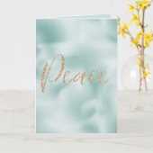Aqua Mint Glitzy Glitter Stripes Gold Peace Kaart (Gele Bloem)