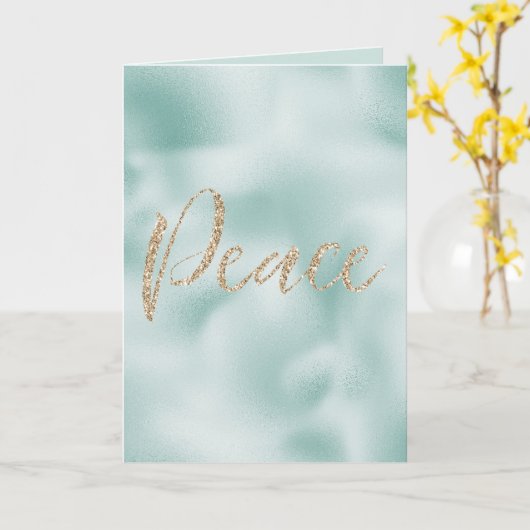  Aqua Mint Glitzy Glitter Stripes Gold Peace Kaart (Gele Bloem)