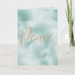  Aqua Mint Glitzy Glitter Stripes Gold Peace Kaart