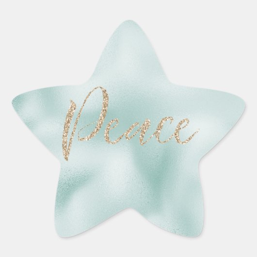  Aqua Mint Glitzy Glitter Stripes Gold Peace Ster Sticker (Voorkant)