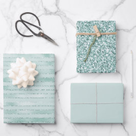  Aqua Mint Glitzy Glitter Stripes Inpakpapier Vel