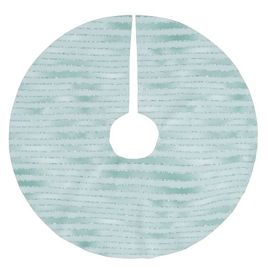 Aqua Mint Glitzy Glitter Stripes Kerstboom Rok (Voorkant)