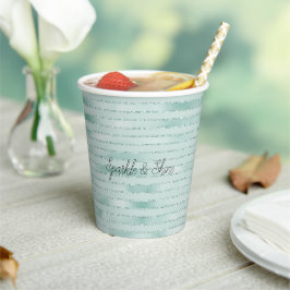 Aqua Mint Glitzy Glitter Stripes Papieren Bekers