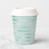 Aqua Mint Glitzy Glitter Stripes Papieren Bekers (Achterkant)
